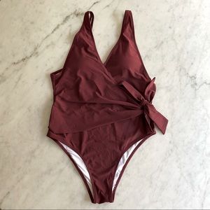 Cupshe burgundy one piece wrap swimsuit M